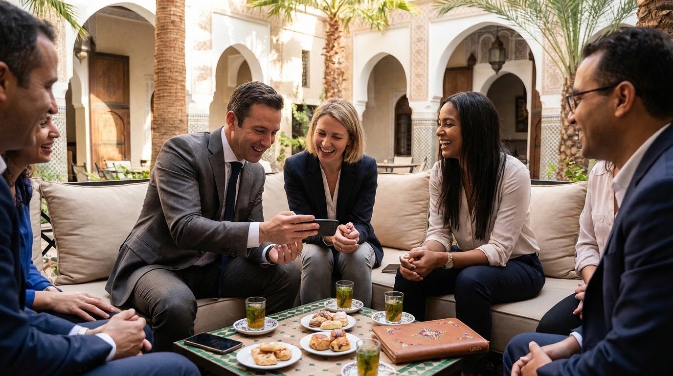 Business delegates meeting in Moroccan riad